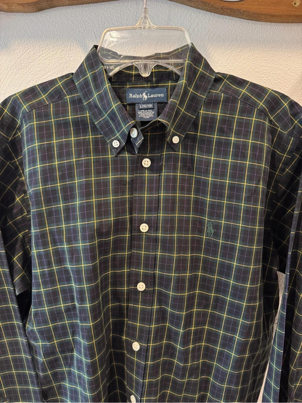 Ralph Lauren Navy and Green Plaid Button-Down Shirt